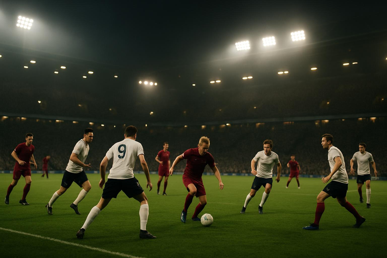 Premier League football stadium under floodlights